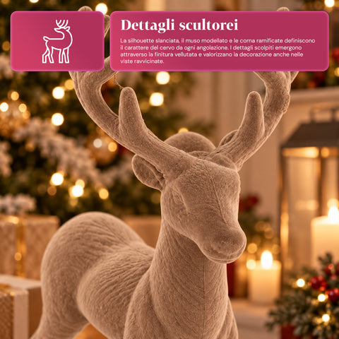 Cerf décoratif 33x44h cm effet velours, figurine de renne au design moderne pour la maison, le bureau et les vitrines, décoration de Noël, 6 variantes de couleur