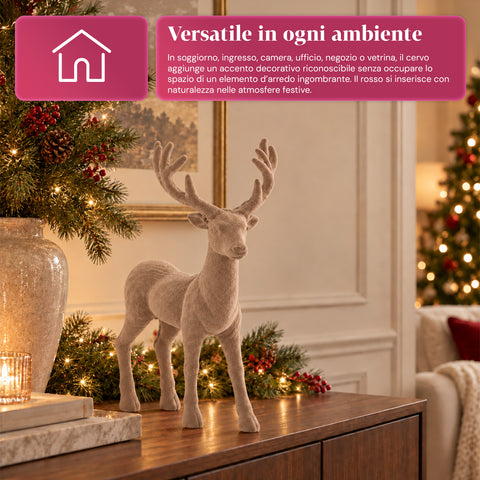 Cerf décoratif 33x44h cm effet velours, figurine de renne au design moderne pour la maison, le bureau et les vitrines, décoration de Noël, 6 variantes de couleur