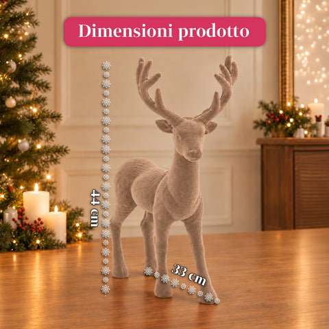 Cerf décoratif 33x44h cm effet velours, figurine de renne au design moderne pour la maison, le bureau et les vitrines, décoration de Noël, 6 variantes de couleur