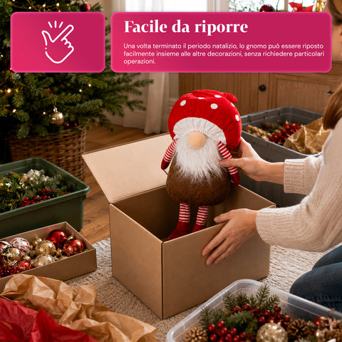 Gnomo Natalizio Fungo con Barba 50 cm, Ornamento Decorativo di Natale