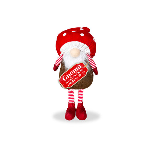 Gnome de Noël Champignon avec Barbe 50 cm, Ornement Décoratif de Noël