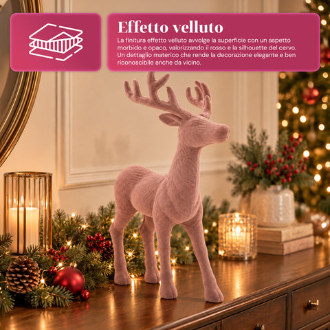 Cerf décoratif 33x44h cm effet velours, figurine de renne au design moderne pour la maison, le bureau et les vitrines, décoration de Noël, 6 variantes de couleur