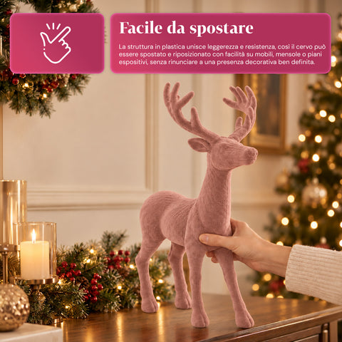 Cerf décoratif 33x44h cm effet velours, figurine de renne au design moderne pour la maison, le bureau et les vitrines, décoration de Noël, 6 variantes de couleur