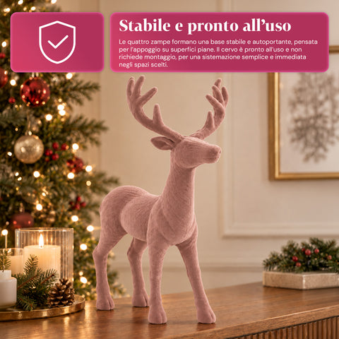 Cerf décoratif 33x44h cm effet velours, figurine de renne au design moderne pour la maison, le bureau et les vitrines, décoration de Noël, 6 variantes de couleur