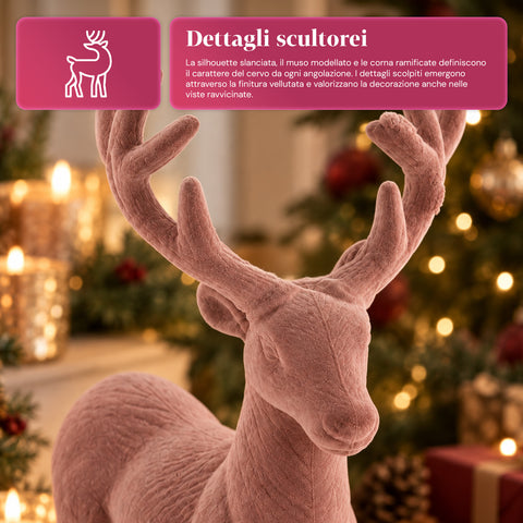 Cerf décoratif 33x44h cm effet velours, figurine de renne au design moderne pour la maison, le bureau et les vitrines, décoration de Noël, 6 variantes de couleur
