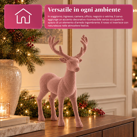 Cerf décoratif 33x44h cm effet velours, figurine de renne au design moderne pour la maison, le bureau et les vitrines, décoration de Noël, 6 variantes de couleur