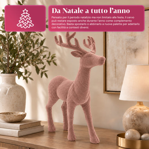 Cerf décoratif 33x44h cm effet velours, figurine de renne au design moderne pour la maison, le bureau et les vitrines, décoration de Noël, 6 variantes de couleur