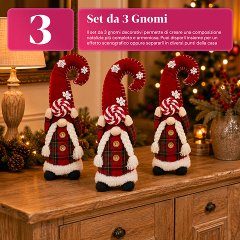Gnomo di Natale Decorativo in Tessuto Morbido, Soprammobile Natalizio con Cappello Lungo e Fiocchi di Neve, Disponibile in 35 e 50 cm