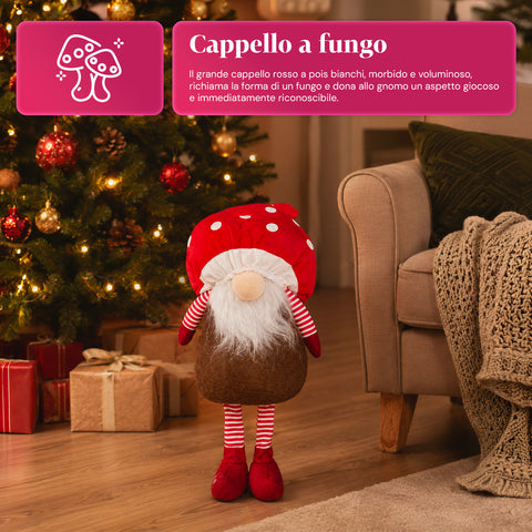 Gnomo Natalizio Fungo con Barba 50 cm, Ornamento Decorativo di Natale