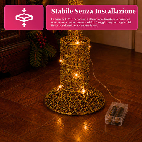 Lampada Décoration de Noël 90 cm Pailletée avec Lumières LED – 3 Couleurs