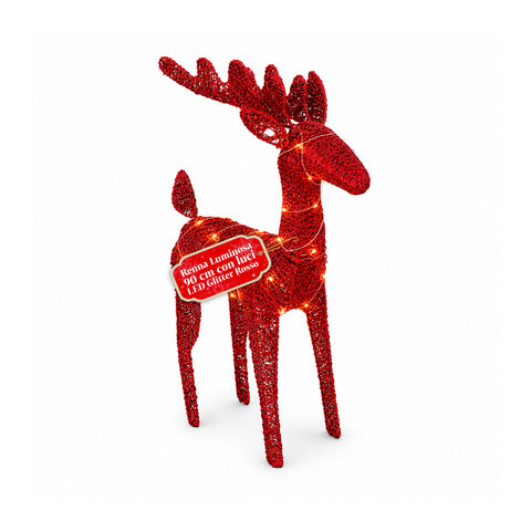 Renne Lumineuse 90 cm Pailletée avec LED Lumière Chaude | Décoration de Noël en Osier – 2 Finitions, 3 Couleurs