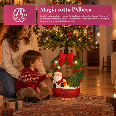 Socle décoratif pour sapin de Noël, 10 motifs, en fer et magnésium, fixation universelle, pour sapins jusqu’à 210 cm, 2 modèles avec lumières LED