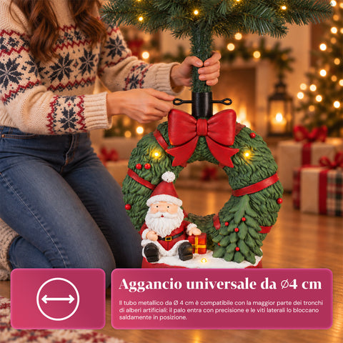 Socle décoratif pour sapin de Noël, 10 motifs, en fer et magnésium, fixation universelle, pour sapins jusqu’à 210 cm, 2 modèles avec lumières LED