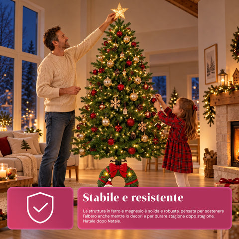 Socle décoratif pour sapin de Noël, 10 motifs, en fer et magnésium, fixation universelle, pour sapins jusqu’à 210 cm, 2 modèles avec lumières LED
