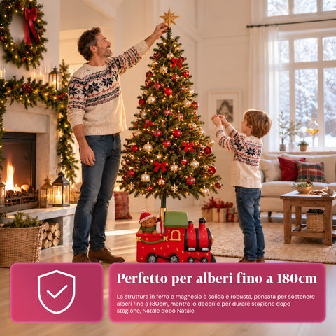 Socle décoratif pour sapin de Noël, 10 motifs, en fer et magnésium, fixation universelle, pour sapins jusqu’à 210 cm, 2 modèles avec lumières LED