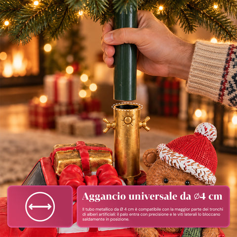 Socle décoratif pour sapin de Noël, 10 motifs, en fer et magnésium, fixation universelle, pour sapins jusqu’à 210 cm, 2 modèles avec lumières LED