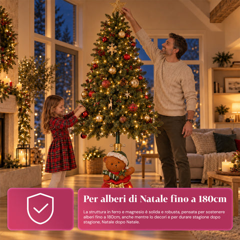 Socle décoratif pour sapin de Noël, 10 motifs, en fer et magnésium, fixation universelle, pour sapins jusqu’à 210 cm, 2 modèles avec lumières LED