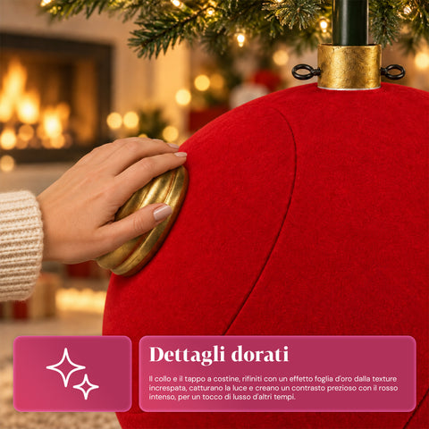 Base de sapin de Noël en forme de boule géante, effet velours, 41x41x44 cm, pour sapins jusqu’à 180 cm – cache-pied avec fixation Ø 4 cm, rouge bordeaux et vert