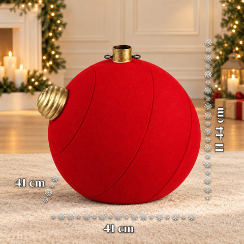 Base de sapin de Noël en forme de boule géante, effet velours, 41x41x44 cm, pour sapins jusqu’à 180 cm – cache-pied avec fixation Ø 4 cm, rouge bordeaux et vert