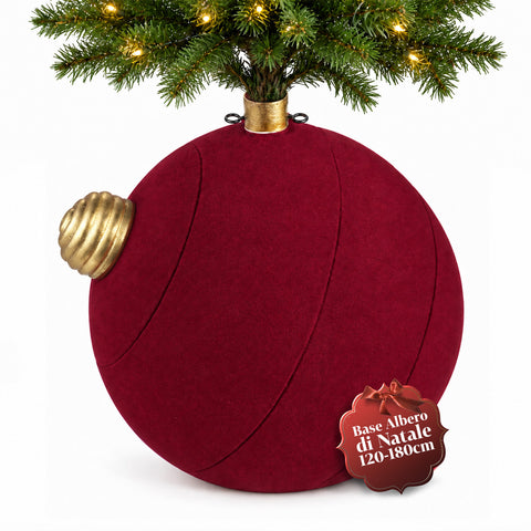 Base de sapin de Noël en forme de boule géante, effet velours, 41x41x44 cm, pour sapins jusqu’à 180 cm – cache-pied avec fixation Ø 4 cm, rouge bordeaux et vert
