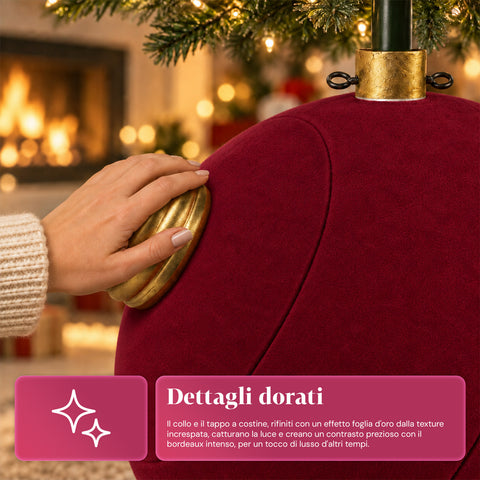 Base de sapin de Noël en forme de boule géante, effet velours, 41x41x44 cm, pour sapins jusqu’à 180 cm – cache-pied avec fixation Ø 4 cm, rouge bordeaux et vert