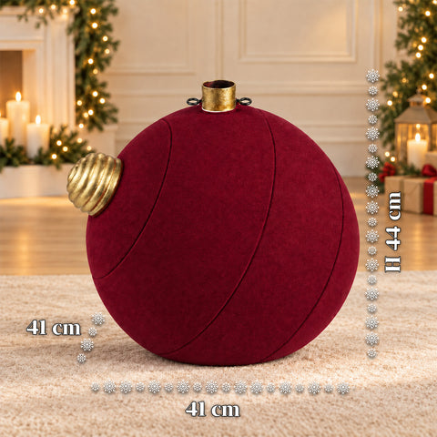 Base de sapin de Noël en forme de boule géante, effet velours, 41x41x44 cm, pour sapins jusqu’à 180 cm – cache-pied avec fixation Ø 4 cm, rouge bordeaux et vert