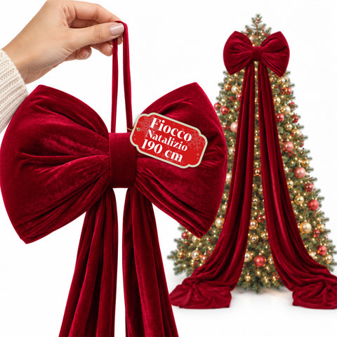 Grand Nœud en Velours Rouge 190 cm – Ornement Rembourré avec Crochet, Décoration pour Porte, Arbre et Intérieur