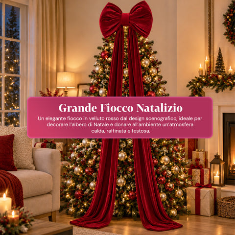 Grand Nœud en Velours Rouge 190 cm – Ornement Rembourré avec Crochet, Décoration pour Porte, Arbre et Intérieur