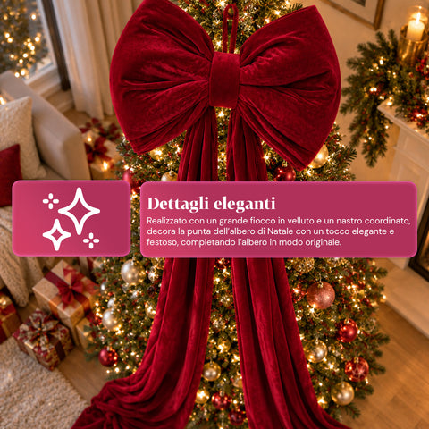 Grand Nœud en Velours Rouge 190 cm – Ornement Rembourré avec Crochet, Décoration pour Porte, Arbre et Intérieur