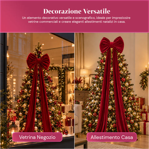 Grand Nœud en Velours Rouge 190 cm – Ornement Rembourré avec Crochet, Décoration pour Porte, Arbre et Intérieur