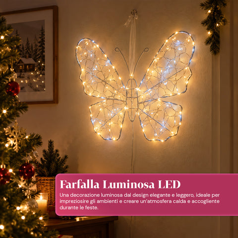 Papillon Lumineux LED Blanc 50x40 cm – Lampe Décorative en Fer avec Fil Doré, Lumières Blanches Chaudes et Froides, Alimentation USB et Crochet