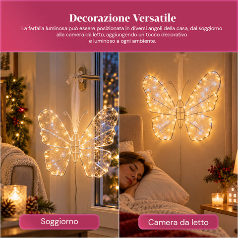 Papillon Lumineux LED Blanc 50x40 cm – Lampe Décorative en Fer avec Fil Doré, Lumières Blanches Chaudes et Froides, Alimentation USB et Crochet
