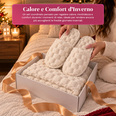Set Coperta e Pantofole Soffici e Avvolgenti | Plaid Morbido 125x170 cm, Ciabatte Taglia Unica, 4 Colori