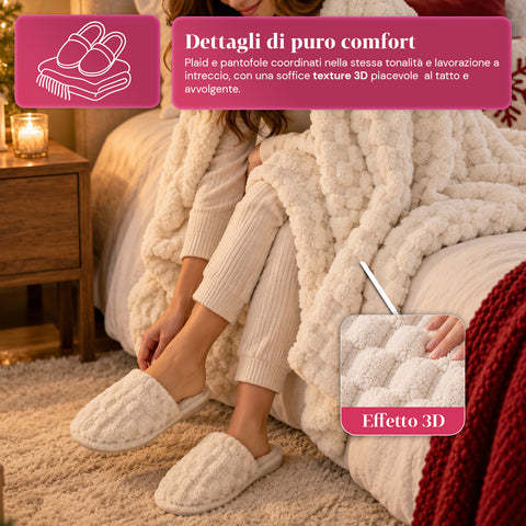 Set Coperta e Pantofole Soffici e Avvolgenti | Plaid Morbido 125x170 cm, Ciabatte Taglia Unica, 4 Colori
