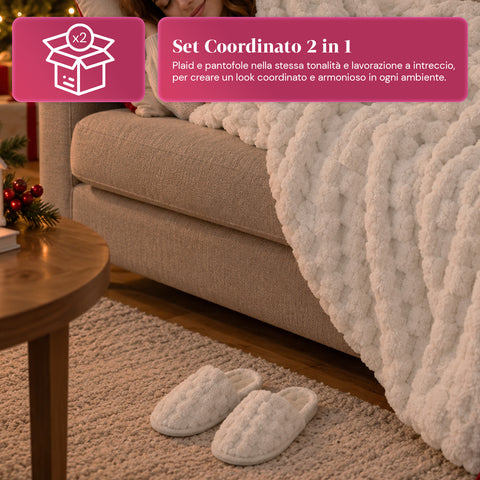 Set Coperta e Pantofole Soffici e Avvolgenti | Plaid Morbido 125x170 cm, Ciabatte Taglia Unica, 4 Colori