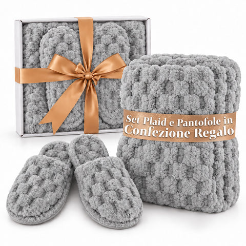 Ensemble couverture et chaussons doux et enveloppants | Plaid moelleux 130x160 cm, chaussons taille unique, 4 couleurs
