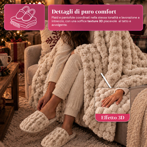 Set Coperta e Pantofole Soffici e Avvolgenti | Plaid Morbido 125x170 cm, Ciabatte Taglia Unica, 4 Colori
