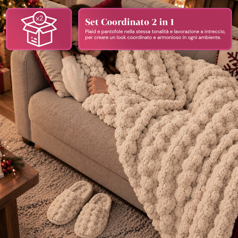 Set Coperta e Pantofole Soffici e Avvolgenti | Plaid Morbido 125x170 cm, Ciabatte Taglia Unica, 4 Colori