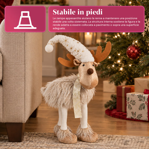 Grand Rennes de Noël en Peluche Douce 63 cm – Décoration de Noël avec Pattes Lestées | 4 Couleurs