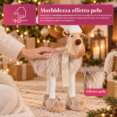 Grand Rennes de Noël en Peluche Douce 63 cm – Décoration de Noël avec Pattes Lestées | 4 Couleurs