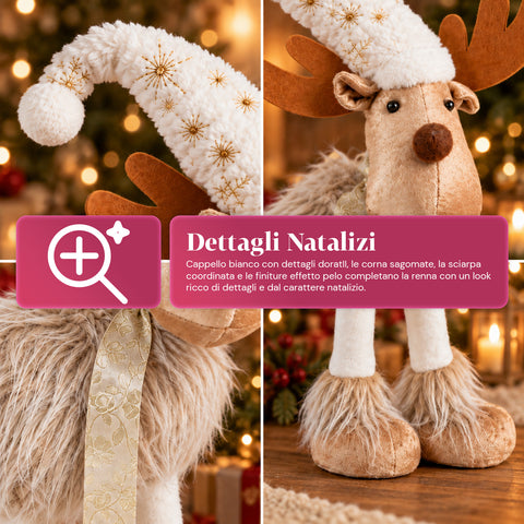 Grand Rennes de Noël en Peluche Douce 63 cm – Décoration de Noël avec Pattes Lestées | 4 Couleurs