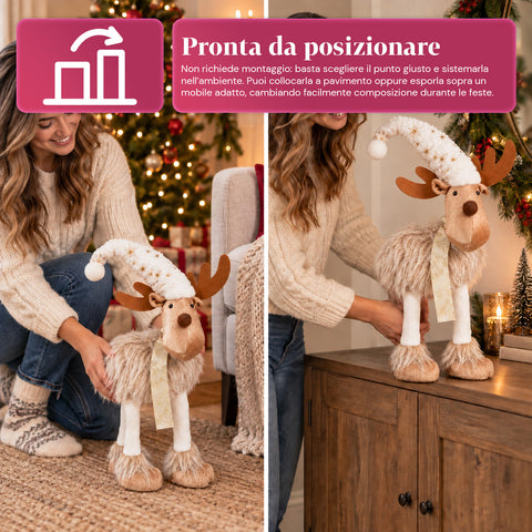 Grand Rennes de Noël en Peluche Douce 63 cm – Décoration de Noël avec Pattes Lestées | 4 Couleurs
