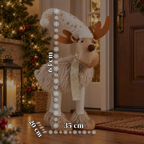 Grande renne de Noël de 63 cm en peluche douce – Décoration de Noël avec pattes lestées | 4 couleurs