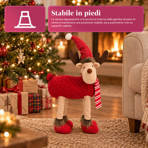 Grand Rennes de Noël en Peluche Douce 63 cm – Décoration de Noël avec Pattes Lestées | 4 Couleurs