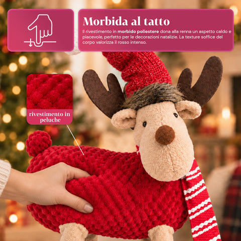 Grand Rennes de Noël en Peluche Douce 63 cm – Décoration de Noël avec Pattes Lestées | 4 Couleurs