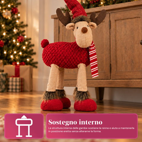 Grand Rennes de Noël en Peluche Douce 63 cm – Décoration de Noël avec Pattes Lestées | 4 Couleurs