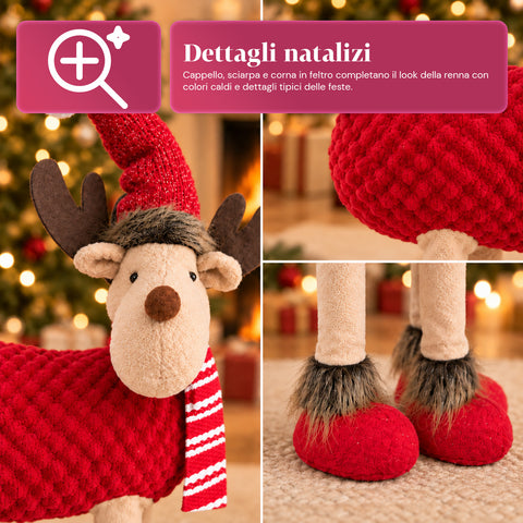 Grand Rennes de Noël en Peluche Douce 63 cm – Décoration de Noël avec Pattes Lestées | 4 Couleurs