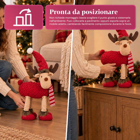Grand Rennes de Noël en Peluche Douce 63 cm – Décoration de Noël avec Pattes Lestées | 4 Couleurs
