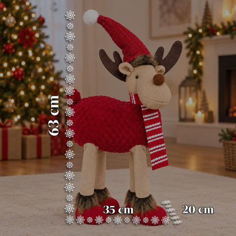 Grand Rennes de Noël en Peluche Douce 63 cm – Décoration de Noël avec Pattes Lestées | 4 Couleurs