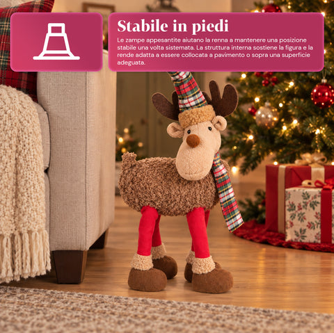 Grand Rennes de Noël en Peluche Douce 63 cm – Décoration de Noël avec Pattes Lestées | 4 Couleurs